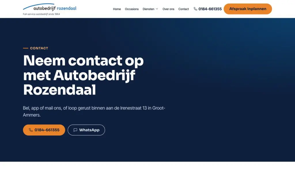Website Autobedrijf Rozendaal, gebouwd door BlueCT