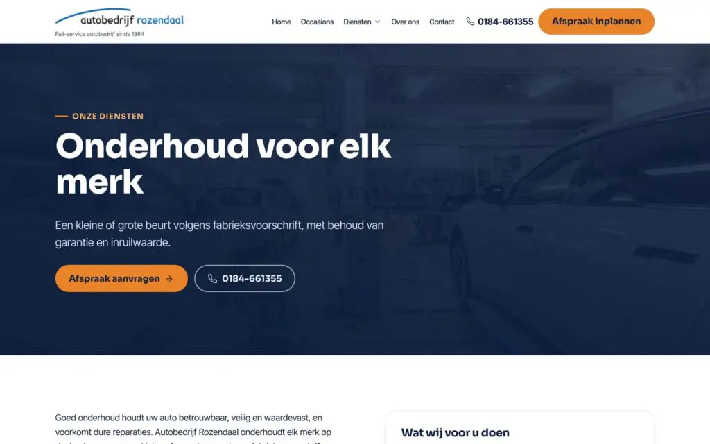 Website Autobedrijf Rozendaal, gebouwd door BlueCT