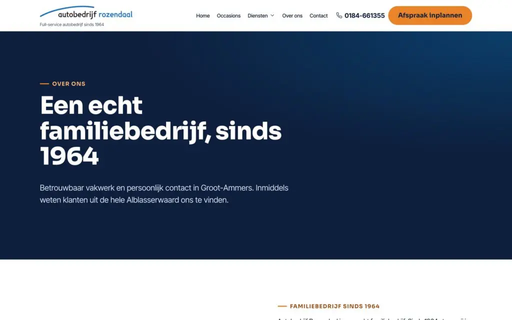 Website Autobedrijf Rozendaal, gebouwd door BlueCT